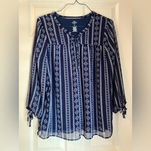 Worthington Womens Split tie 3/4 sleeves with ties pheasant blouse. Size XLT